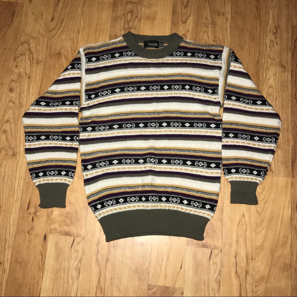 Olive Multi-Stripe Crewneck Sweater